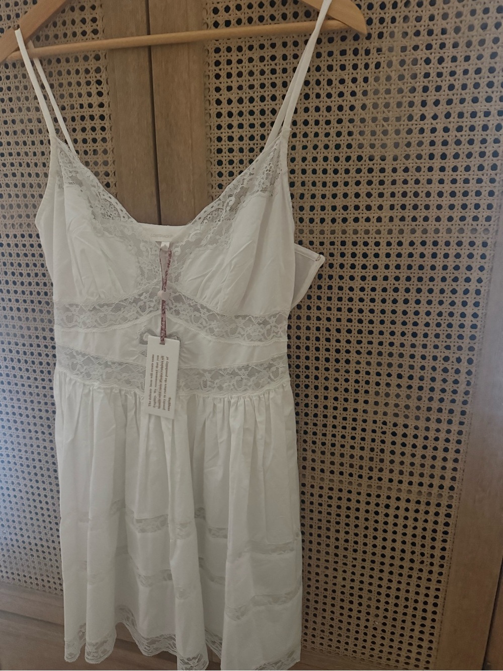 LoveShackFancy White Lace Trim Slip Dress